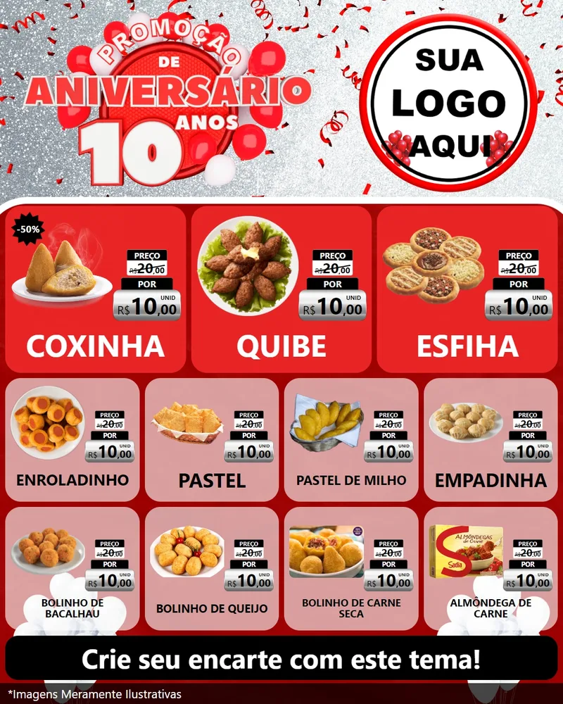 Modelo de Rede Social para Feed Instagram com o tema Promoção de Aniversário - 10 Anos para Salgadaria