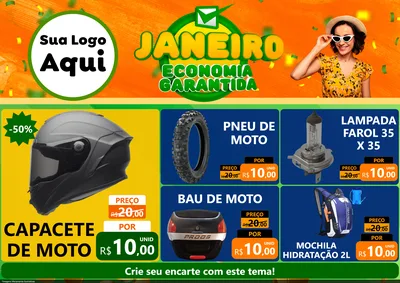 Modelo de Encarte para Encarte A4 Horizontal com o tema Janeiro - Economia Garantida para Moto peças