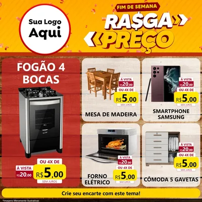Modelo de Rede Social para Feed Facebook com o tema Fim de Semana Rasga Preços para Móveis e Eletro