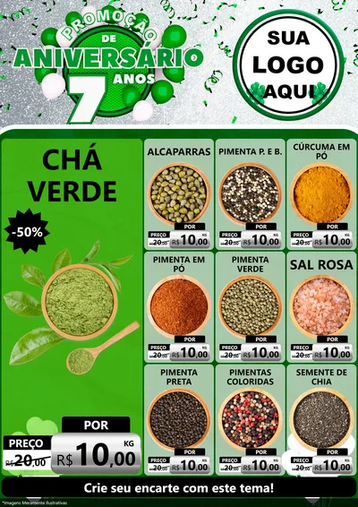 Modelo de Encarte para Encarte A4 Vertical com o tema Promoção de Aniversário - 7 Anos para Produtos Naturais