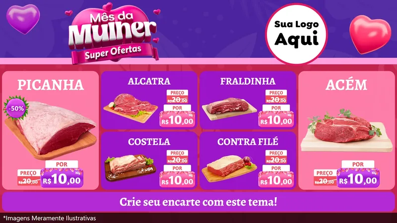 Modelo de TV para TV Horizontal com o tema Mês da Mulher - Super Ofertas para Açougue