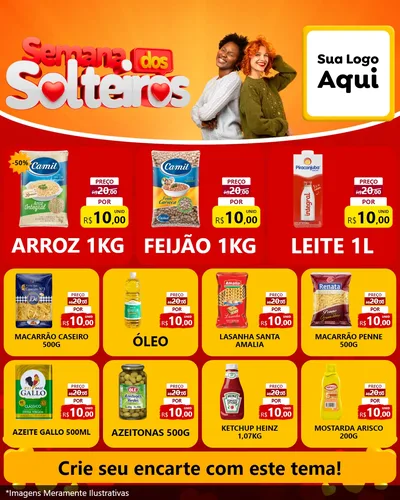 Modelo de Rede Social para Feed Instagram com o tema Semana dos Solteiros para Supermercado