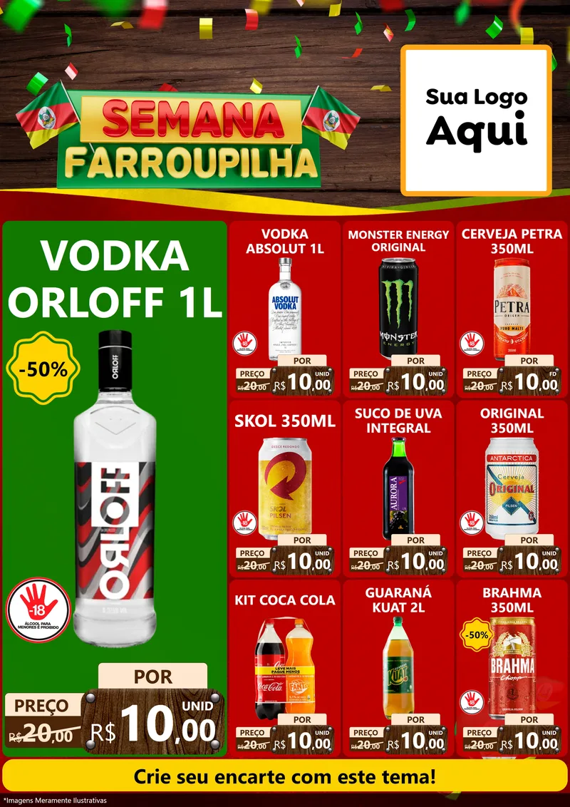 Modelo de Encarte para Encarte A4 Vertical com o tema Semana Farroupilha para Distribuidora de bebidas