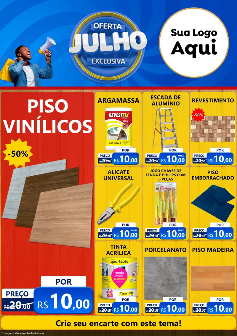 Modelo de Encarte para Encarte A4 Vertical com o tema Oferta Exclusiva, Julho para Material para Construção