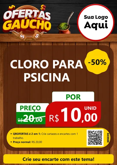 Modelo de Cartaz para Cartaz A4 Vertical com o tema Ofertas Dia do Gaúcho para Produtos para Piscina