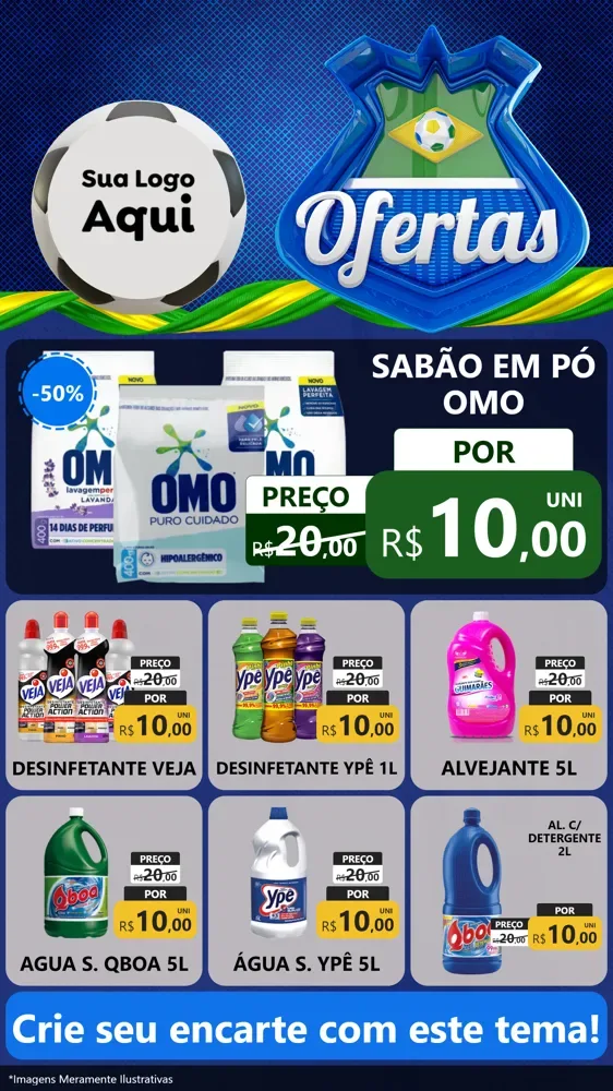 Modelo de Rede Social para Stories com o tema Ofertas (Futebol) para Produtos de Limpeza