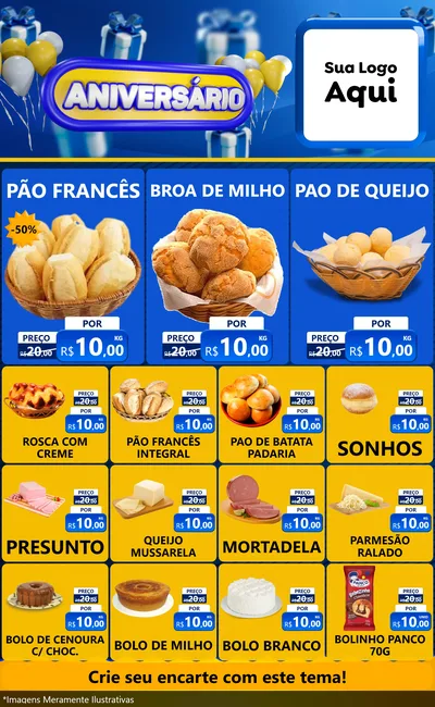 Modelo de Encarte para Encarte Grande com o tema Aniversário para Padaria