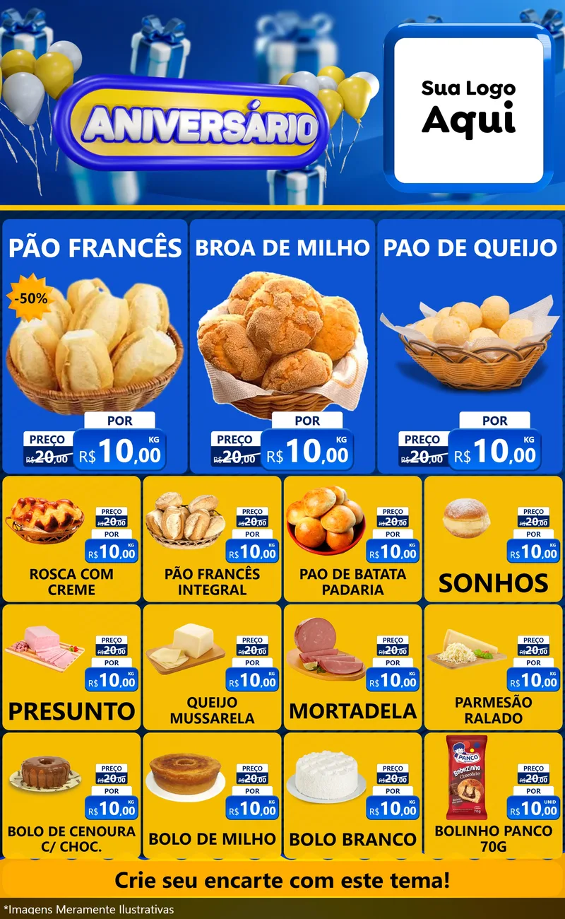 Modelo de Encarte para Encarte Grande com o tema Aniversário para Padaria