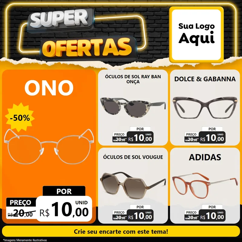 Modelo de Rede Social para Feed Facebook com o tema Super Ofertas para Óticas