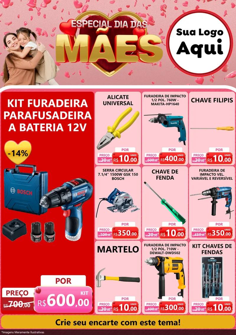 Modelo de Encarte para Encarte A4 Vertical com o tema Especial Dia Das Mães para Maquinas e Ferramentas