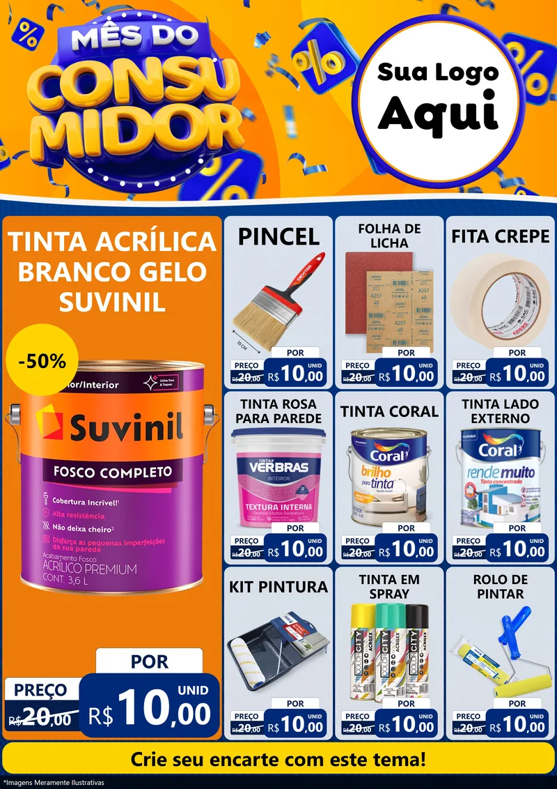 Modelo de Encarte para Encarte A4 Vertical com o tema Mês do Consumidor para Tintas e Ferramentas