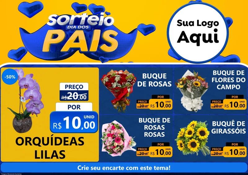 Modelo de Encarte para Encarte A4 Horizontal com o tema Sorteio Dia dos Pais para Floricultura e jardim