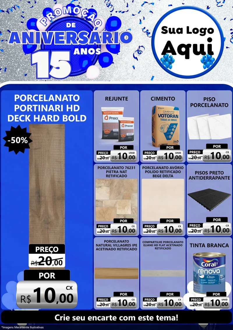 Modelo de Encarte para Encarte A4 Vertical com o tema Promoção de Aniversário - 15 Anos para Pisos e revestimentos
