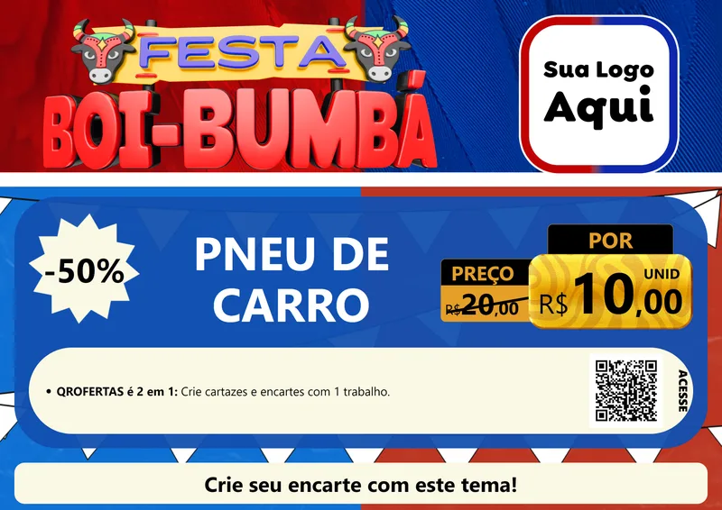 Modelo de Cartaz para Cartaz A4 Horizontal com o tema Festa Boi Bumbá para Auto peças