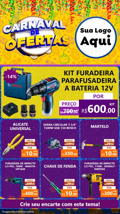 Modelo de Rede Social para Stories com o tema Carnaval de Ofertas para Maquinas e Ferramentas
