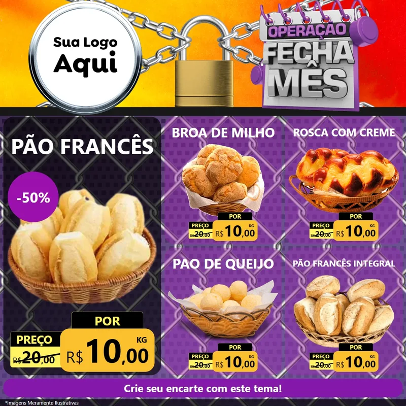 Modelo de Rede Social para Feed Facebook com o tema Operação Fecha Mês para Padaria