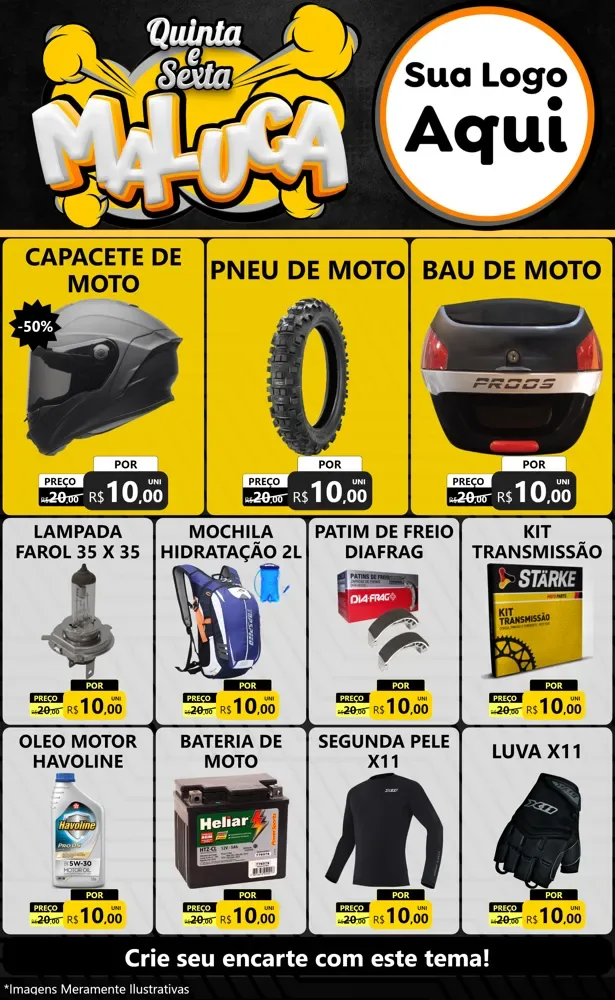 Modelo de Encarte para Encarte Grande com o tema Quinta e Sexta Maluca para Moto peças