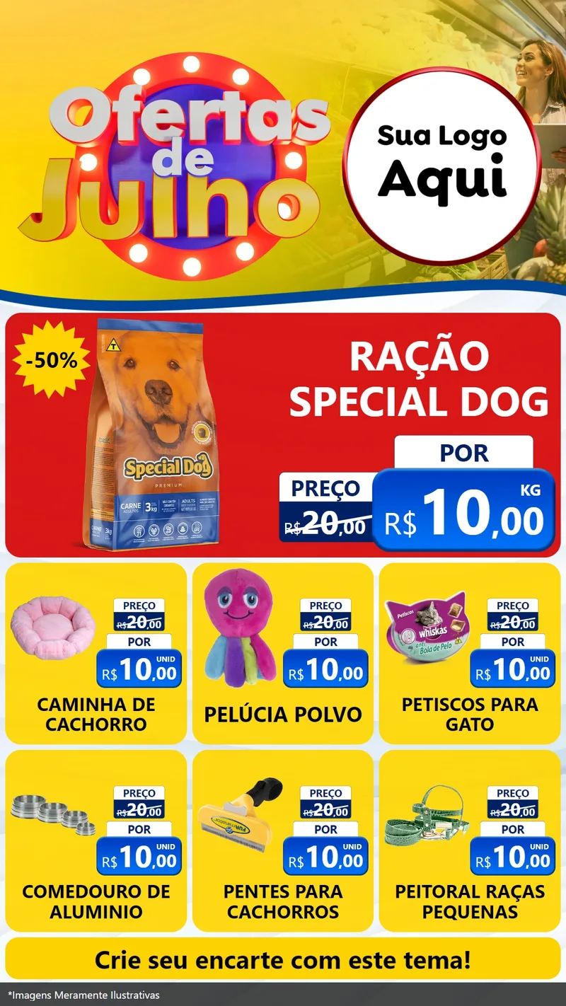 Modelo de Rede Social para Stories com o tema Ofertas de Julho para Pet Shop