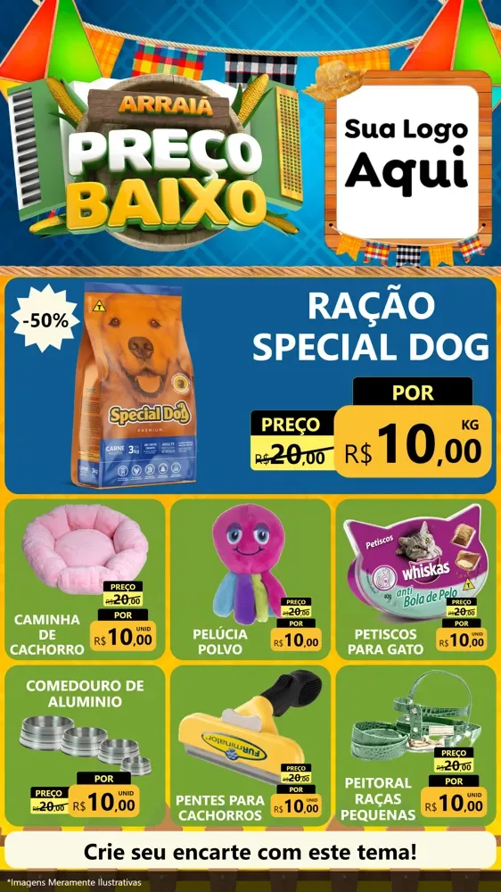 Modelo de Rede Social para Stories com o tema Arraiá de Preço Baixo - Junina para Pet Shop