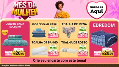 Modelo de TV para TV Horizontal com o tema Mês da Mulher para Cama, Mesa e Banho