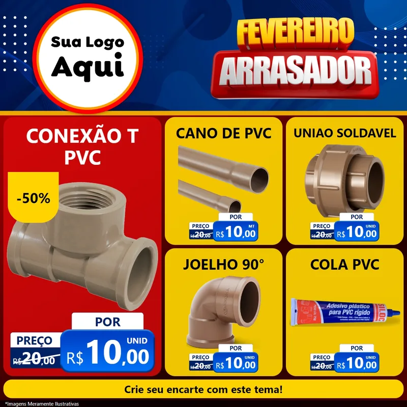 Modelo de Rede Social para Feed Facebook com o tema Fevereiro Arrasador para Tubos e conexões