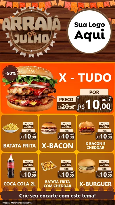 Modelo de Rede Social para Stories com o tema Arraiá de Julho - Junina para Hamburgueria
