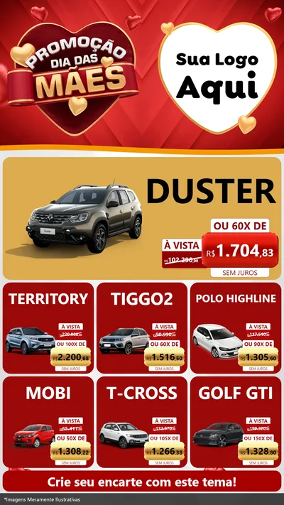 Modelo de Rede Social para Stories com o tema Promoção Dia das Mães para Concessionaria de Carros