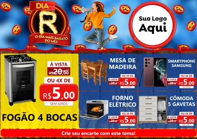 Modelo de Encarte para Encarte A4 Horizontal com o tema Dia R - O Dia Mais Barato Do Mês para Móveis e Eletro