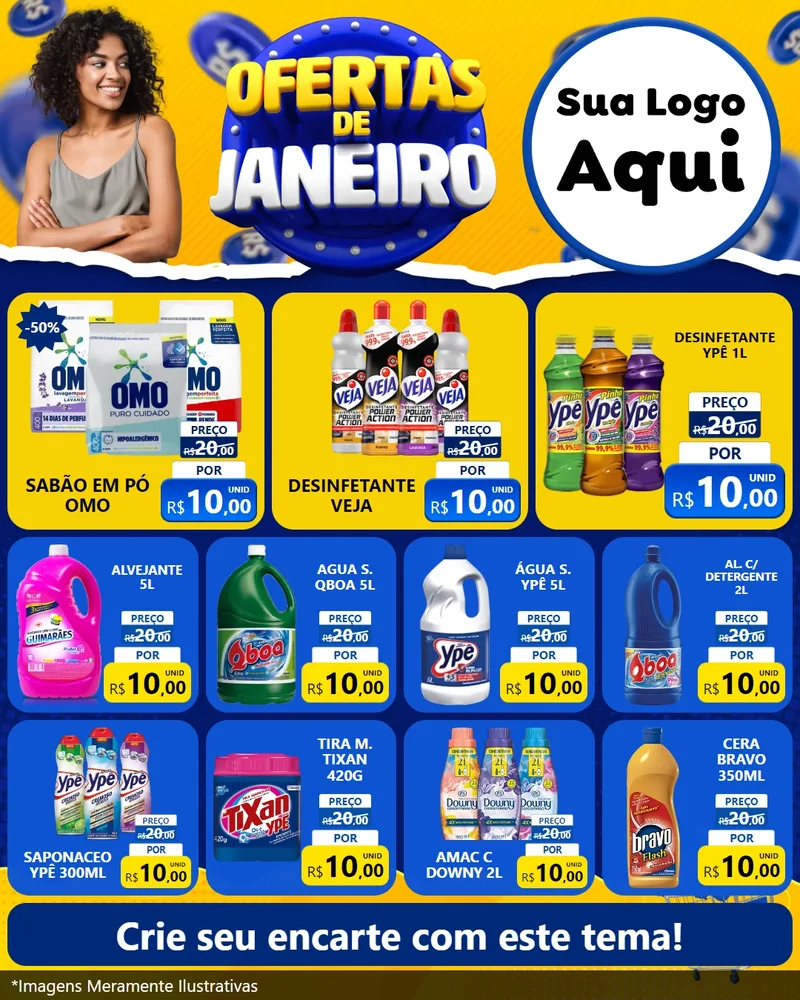 Modelo de Rede Social para Feed Instagram com o tema Ofertas de Janeiro para Produtos de Limpeza