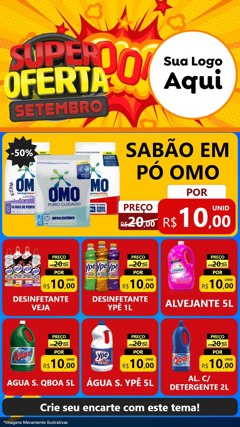 Modelo de Rede Social para Stories com o tema Super Oferta Setembro para Produtos de Limpeza