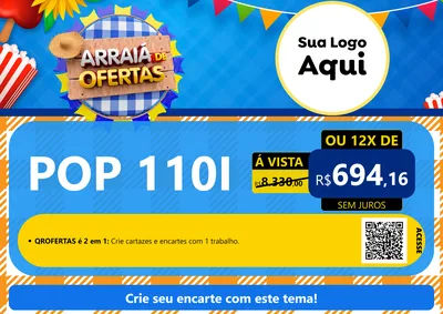 Modelo de Cartaz para Cartaz A4 Horizontal com o tema Arraiá de Ofertas para Concessionaria de Motos