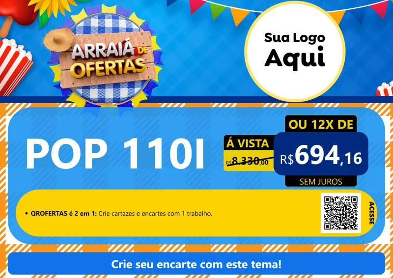 Modelo de Cartaz para Cartaz A4 Horizontal com o tema Arraiá de Ofertas para Concessionaria de Motos
