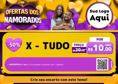 Modelo de Cartaz para Cartaz A4 Horizontal com o tema Oferta Dos Namorados para Hamburgueria