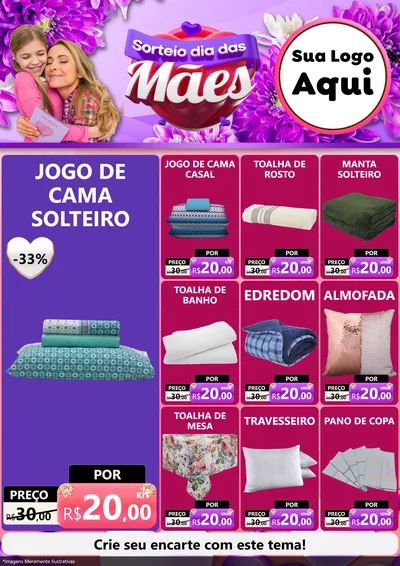 Modelo de Encarte para Encarte A4 Vertical com o tema Sorteio Dia das Mães para Cama, Mesa e Banho