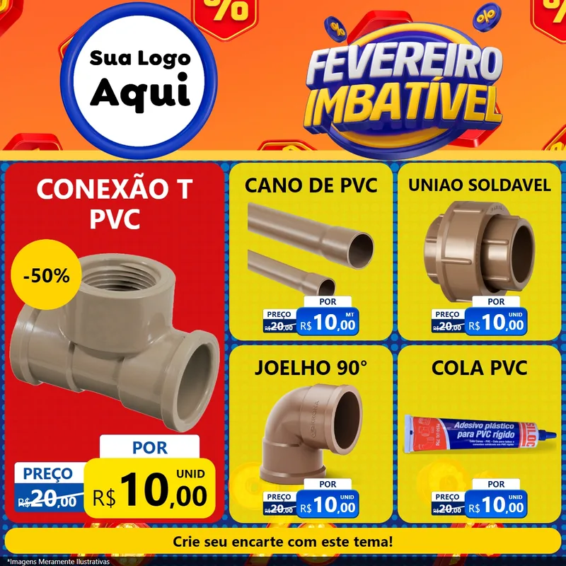 Modelo de Rede Social para Feed Facebook com o tema Fevereiro Imbatível para Tubos e conexões