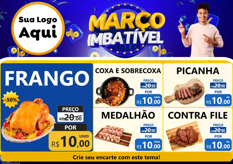 Modelo de Encarte para Encarte A4 Horizontal com o tema Março Imbatível para Assados
