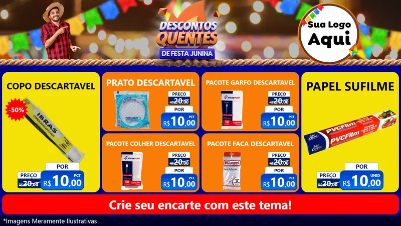 Modelo de TV para TV Horizontal com o tema Descontos Quentes de Festa Junina para Embalagens