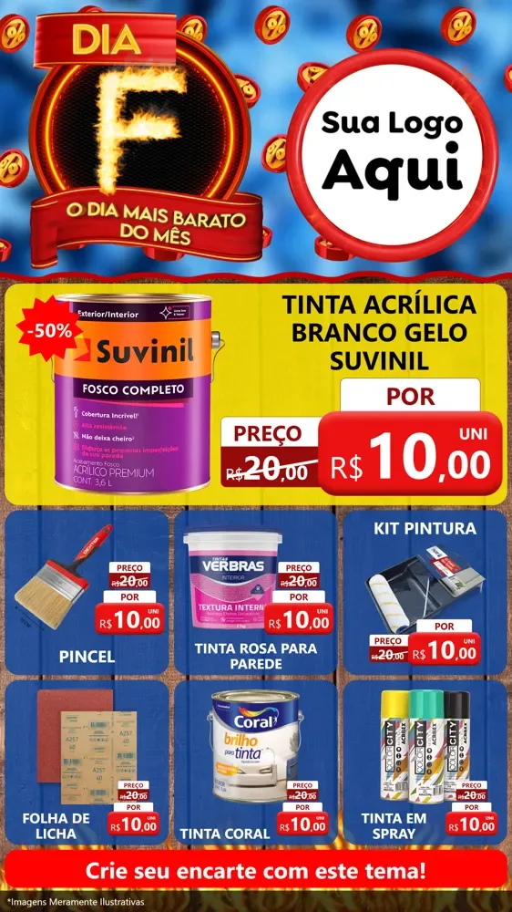 Modelo de Rede Social para Stories com o tema Dia F - O Dia Mais Barato Do Mês para Tintas e Ferramentas