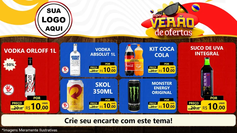 Modelo de TV para TV Horizontal com o tema Super Verão de Ofertas para Distribuidora de bebidas