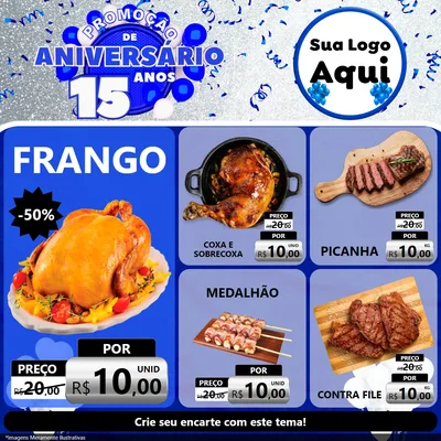 Modelo de Rede Social para Feed Facebook com o tema Promoção de Aniversário - 15 Anos para Assados