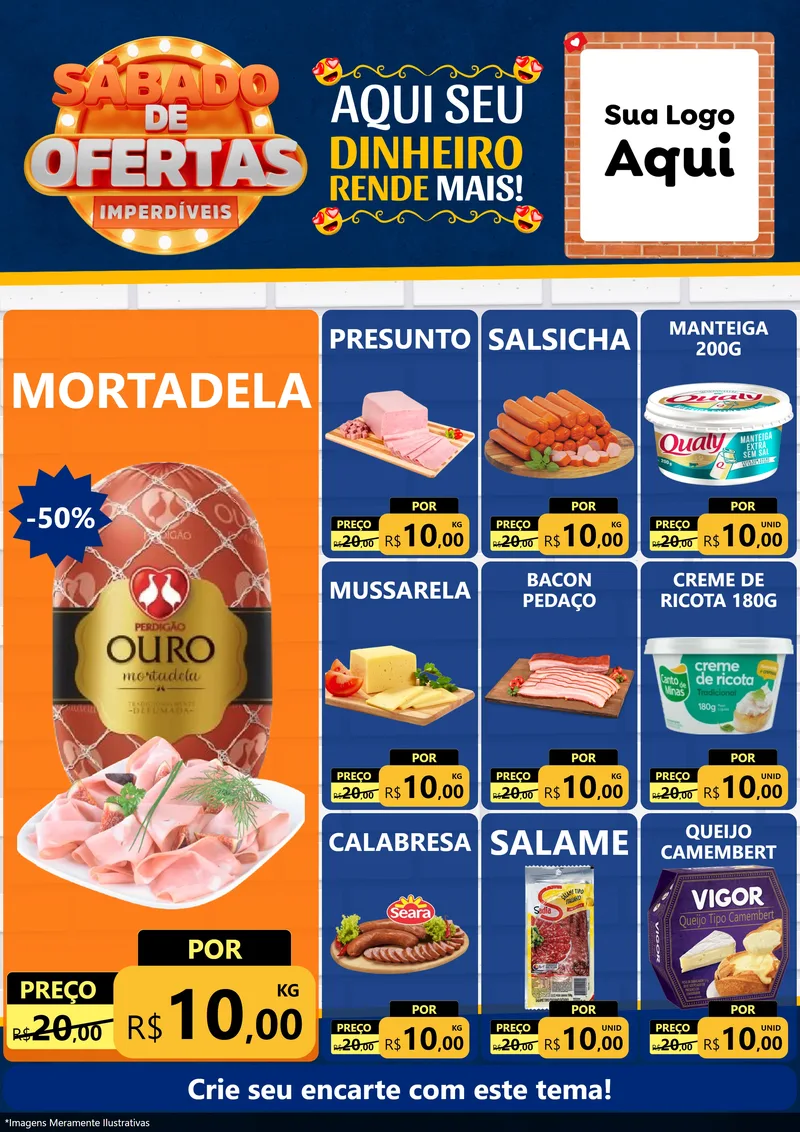 Modelo de Encarte para Encarte A4 Vertical com o tema Sábado de Ofertas Imperdíveis para Frios e Laticínios