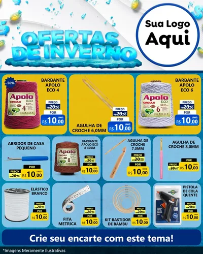 Modelo de Rede Social para Feed Instagram com o tema Ofertas de Inverno para Armarinho e Aviamentos