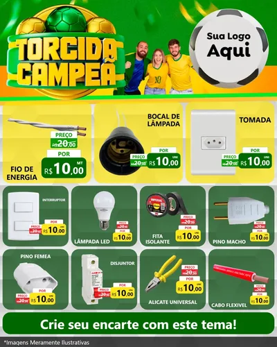 Modelo de Rede Social para Feed Instagram com o tema Torcida Campeã - Copa para Materiais Elétricos