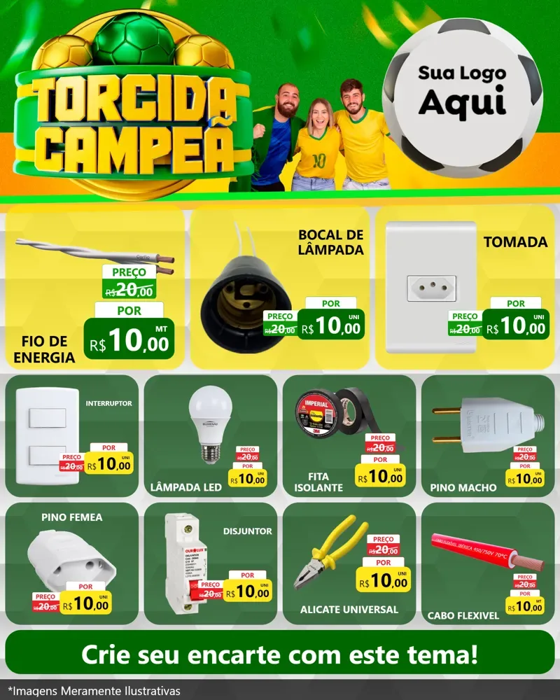 Modelo de Rede Social para Feed Instagram com o tema Torcida Campeã - Copa para Materiais Elétricos