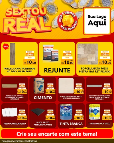 Modelo de Rede Social para Feed Instagram com o tema Sextou do Real para Pisos e revestimentos