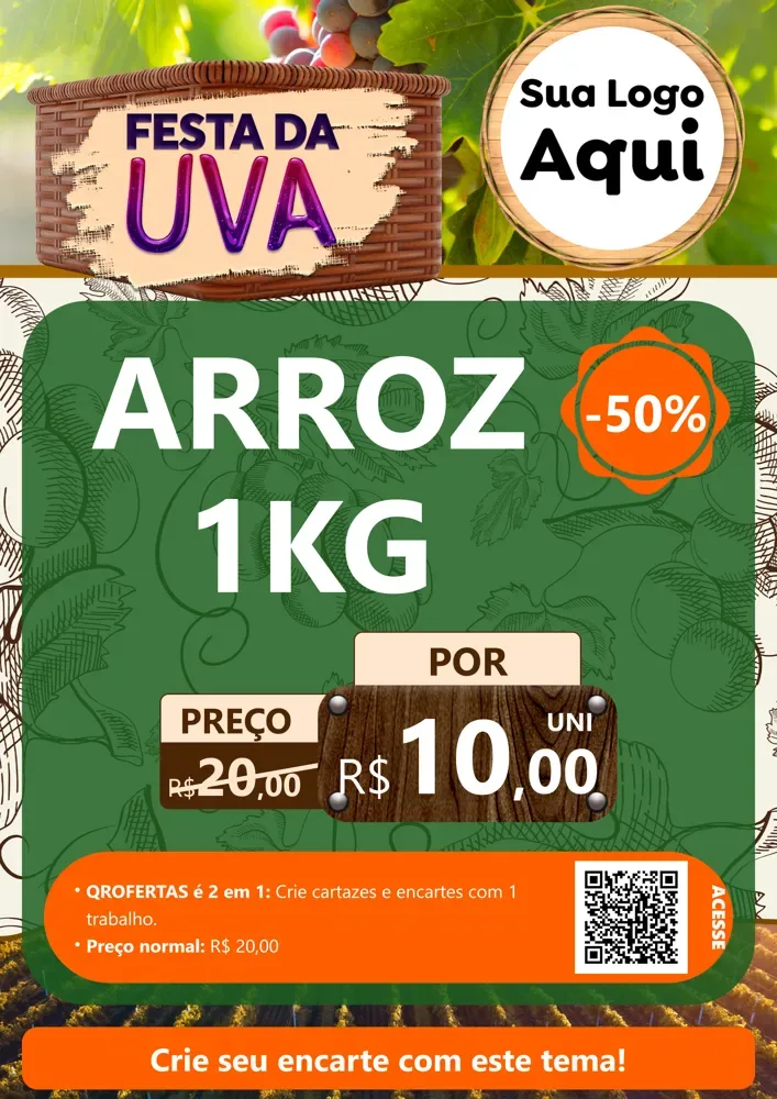 Modelo de Cartaz para Cartaz A4 Vertical com o tema Festa da Uva para Supermercado