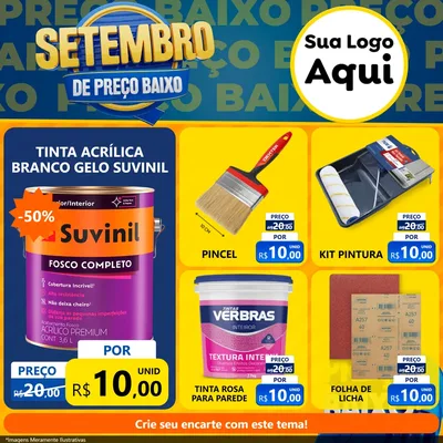 Modelo de Rede Social para Feed Facebook com o tema Setembro De Preço Baixo para Tintas e Ferramentas