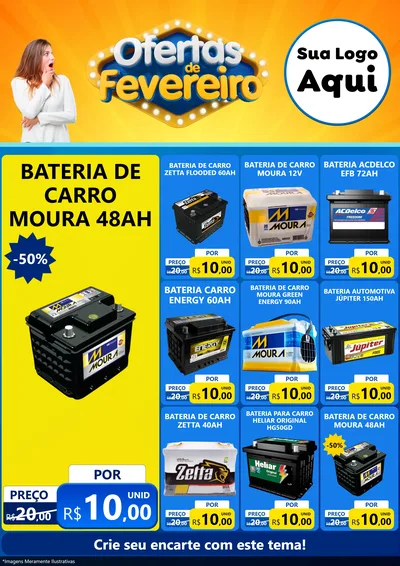 Modelo de Encarte para Encarte A4 Vertical com o tema Ofertas de Fevereiro para Baterias Elétricas