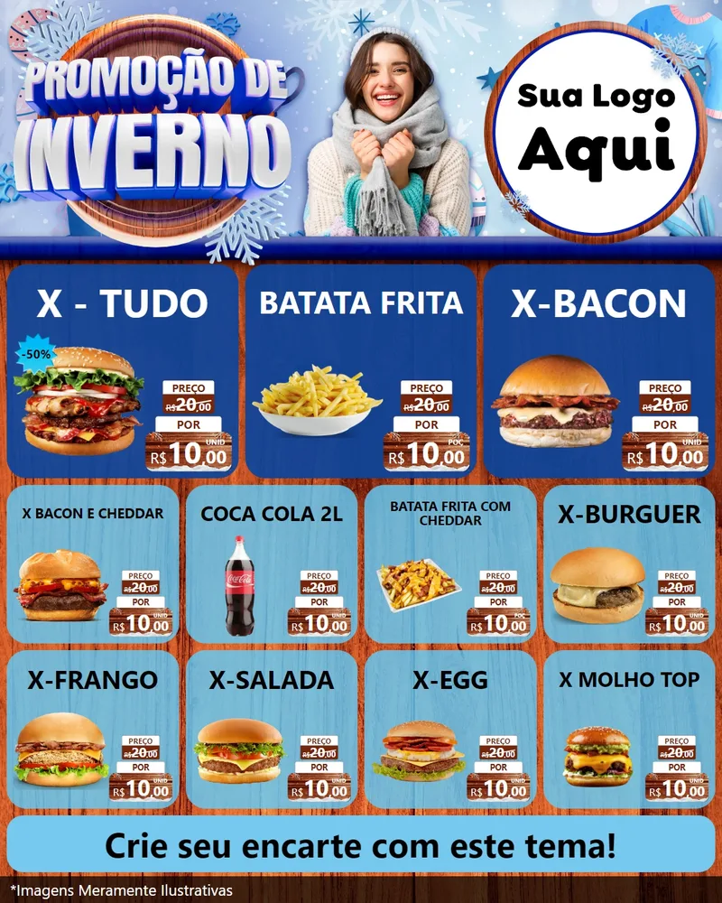 Modelo de Rede Social para Feed Instagram com o tema Promoção de Inverno para Hamburgueria