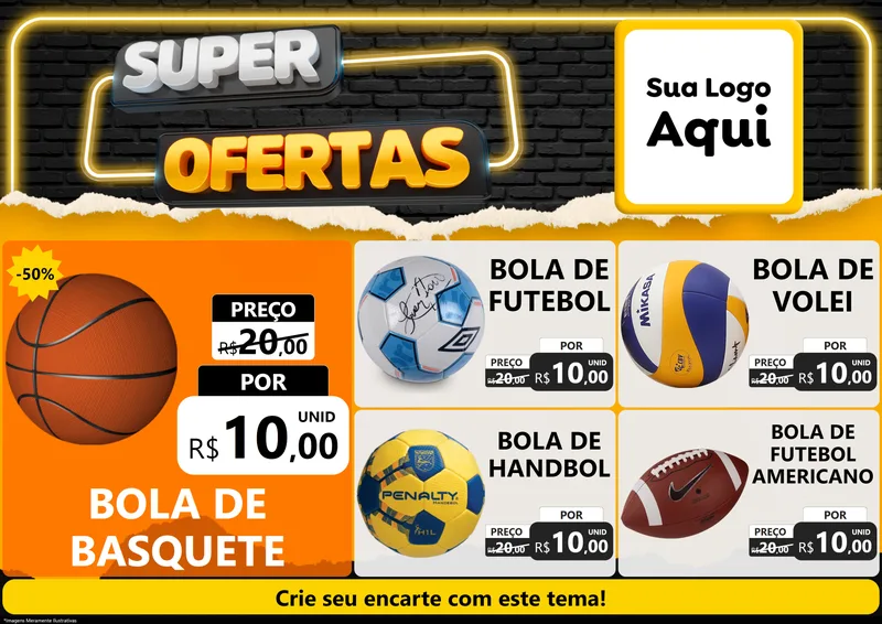 Modelo de Encarte para Encarte A4 Horizontal com o tema Super Ofertas para Artigos Esportivos